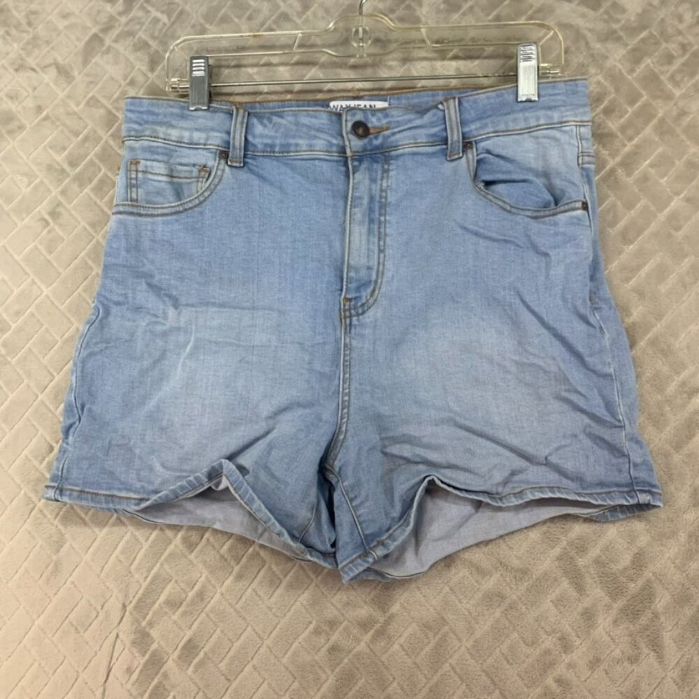 Wax Jean Shorts Womens 1XL Blue Denim Light Wash High Rise Stretch